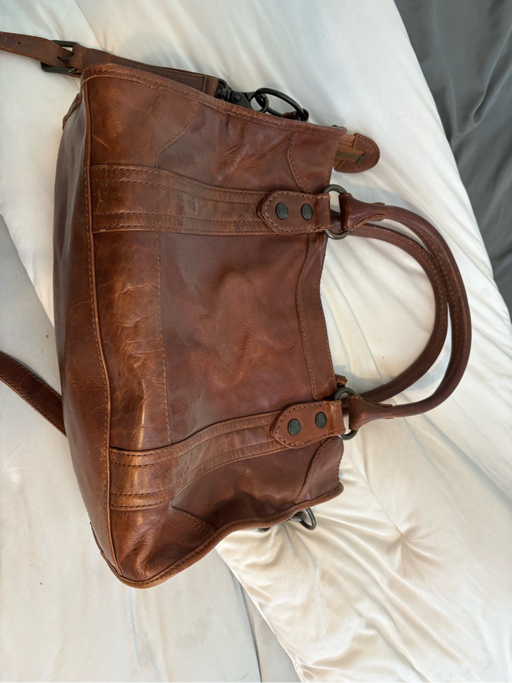 Frye Chestnut Brown Leather Tote with Removable Strap
